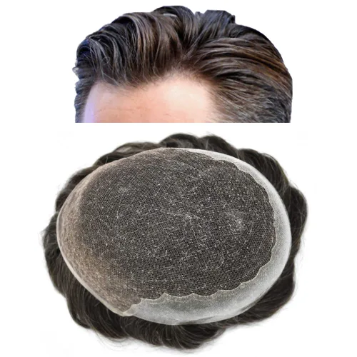 Miniatura 23 de Pieza de pelo Toupee para hombres Sistema de cabello real Sistema de encaje francés para hombre Toupee Sistema de reemplazo de pelo Protesis Capilar