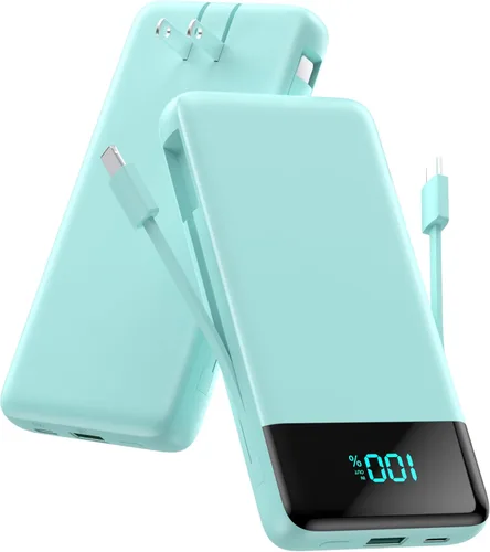 Miniatura 17 de Cargador portátil para iPhone con cables integrados y enchufe de pared, cargador de batería USB C de carga rápida de 13800 mAh, 4 salidas esenciales
