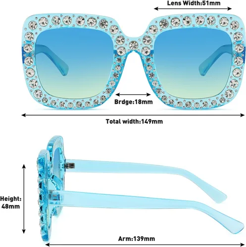 Miniatura 4 de MEETSUN Elton Square Rhinestone Sunglasses Oversized Bling for Women with Diamond Frames 70s Retro for Beach & Disco