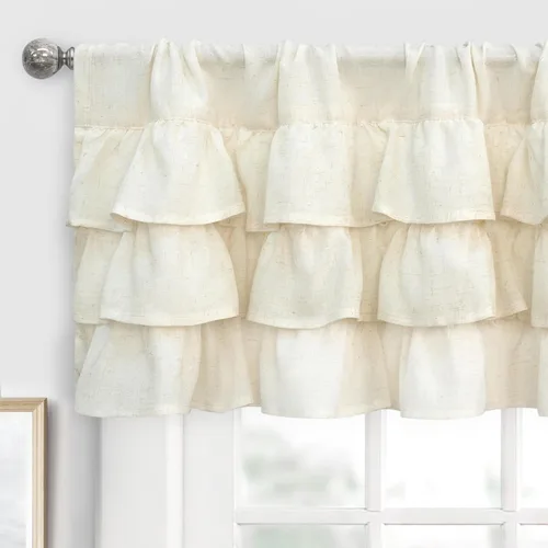 DriftAway Cortinas traslúcidas de lino con volantes de 18 pulgadas, cenefas para ventanas, sala de estar, dormitorio, granja, estilo vintage,