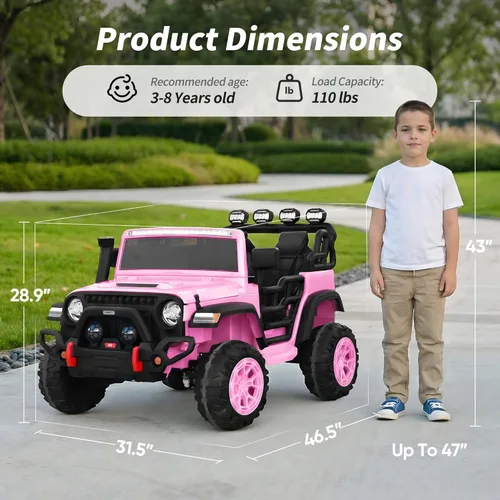 Miniatura 9 de Hikiddo - Camioneta eléctrica de paseo de 2 plazas, vehículo de juguete de 24 V 4x4 para niños de 4 a 8 años con control remoto, neumáticos EVA