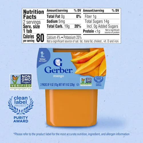 Miniatura 2 de Gerber 2nd Food - Comida para bebés puré de mango, natural y sin OMG, tubos de 4 onzas, paquete de 2 (paquete de 8)