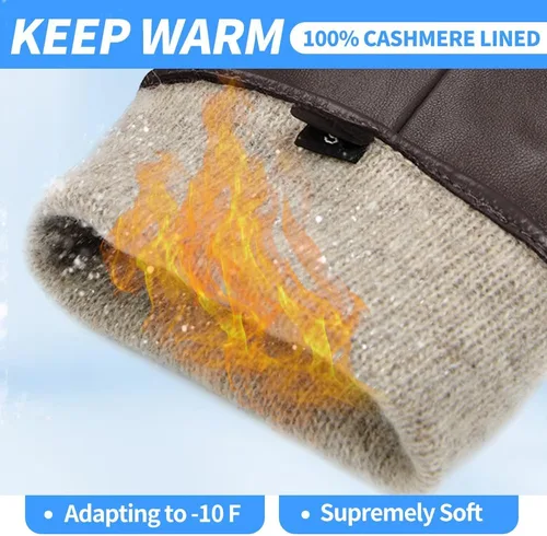 Miniatura 4 de MGGMOKAY Guantes de cuero para hombre, guantes de invierno de piel de oveja con forro