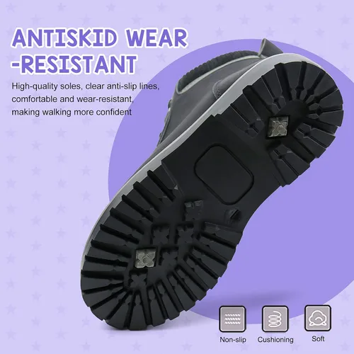 Miniatura 3 de JABASIC Botas de tobillo para niños y niñas, con cordones, cómodas botas de trabajo al aire libre