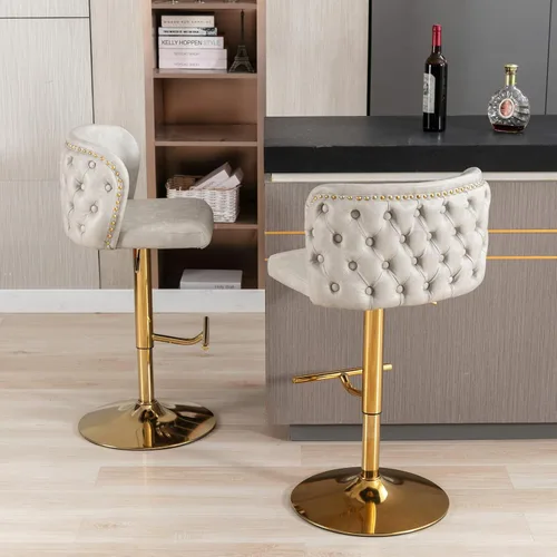 Miniatura 4 de AMNOOL Juego de 2 taburetes de bar tapizados de poliuretano modernos, taburetes de bar giratorios, altura del asiento ajustable, respaldo completo