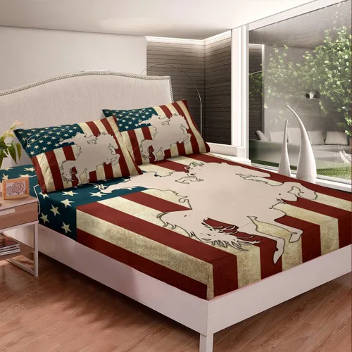 Miniatura 2 de Juego de ropa de cama de silueta de caballo vaquero, tamaño individual, sábana bajera ajustable de microfibra suave de microfibra suave con diseño