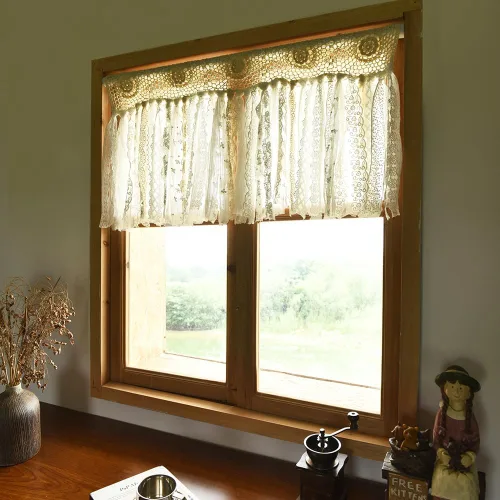 Miniatura 11 de YJ YANJUN Cenefas bohemias para ventanas hechas a mano de algodón con encaje de ganchillo para sala de estar, cortinas huecas de café de 16 pulgadas