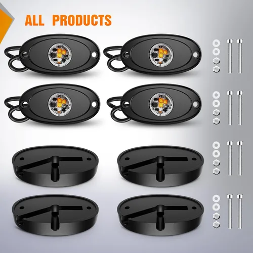 Miniatura 9 de Nilight Luz LED Rock 4 unidades ámbar bajo la rueda de pozo guardabarros vainas impermeables exteriores debajo de la carrocería lámparas laterales