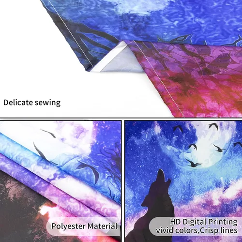 Miniatura 8 de HVEST Tapiz de lobo púrpura azul psicodélico cielo estrellado tapices luna y montañas paisaje natural para colgar en la pared para dormitorio, sala
