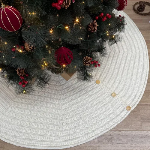 Miniatura 12 de Falda de árbol de Navidad de punto acanalado de 36 pulgadas con botones de roble, borgoña