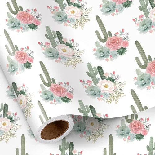 Miniatura 18 de RUSPEPA Papel de regalo reversible floral para niñas y mujeres, mini rollo, acuarela azul floral y azul sólido papel de regalo para cumpleaños, Rosa