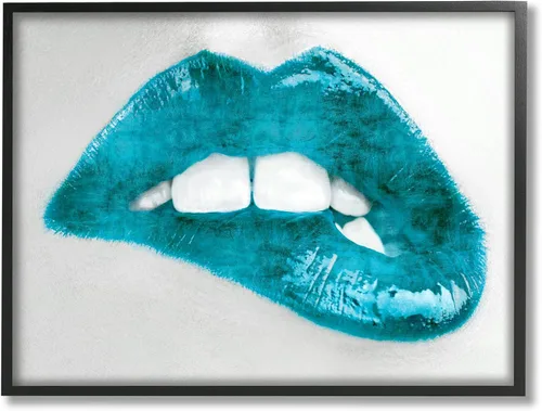 Miniatura 9 de Stupell Industries Modern Blue Fashion Lip Bite Feminine Glam Photography, diseñada por Sarah McGuire - Arte de pared enmarcado en blanco, 14 x 11