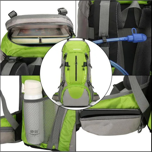 Miniatura 3 de King'sGuard Mochila de senderismo de 70L con cubierta de lluvia, mochila de viaje impermeable ligera para acampar, mochila grande Verde