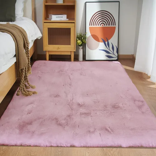 Miniatura 62 de Ghouse Alfombra ultrasuave de pelo sintético de conejo, alfombras lavables a máquina para dormitorio, alfombras esponjosas para sala de estar, Blanco