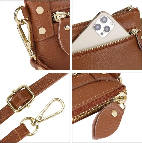Miniatura 6 de YALUXE Clutch Wristlet - Cartera de piel auténtica con bloqueo RFID y cadena de hombro