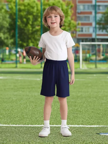 Miniatura 5 de Resinta Paquete de 4 pantalones cortos para niños pequeños, cintura elástica, pantalones cortos atléticos de baloncesto, fútbol, verano, sin