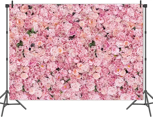 Miniatura 6 de Fondo de fotos de pared con rosas rosadas, decoración de fiesta de cumpleaños para niñas, telón de fondo de fotografía para el día de San Valentín