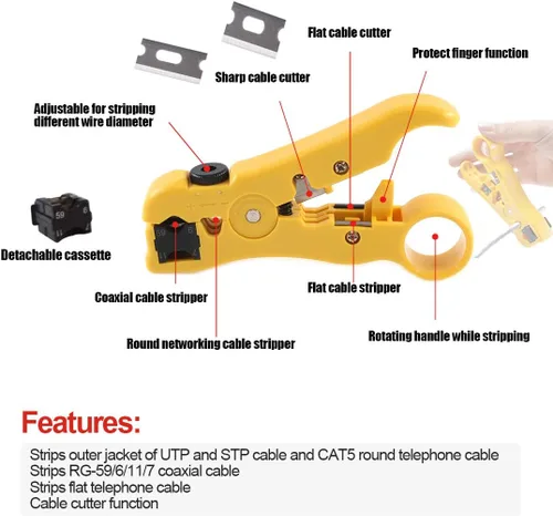 Miniatura 4 de Hilitchi Herramienta de compresión coaxial 5 en 1 con manual de instrucciones (idioma español no garantizado), cable coaxial, pelacables RG6, RG59