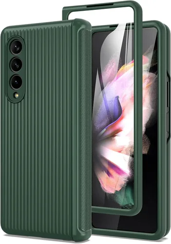 Miniatura 12 de MAKAVO Funda para Samsung Galaxy Z Fold 3 5G con protección de bisagra, protector de pantalla de vidrio templado integrado, ajuste delgado 3D Negro