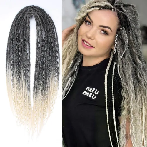 Miniatura 16 de Kraler Extensiones de Rastas Azules de Doble Extremo de 18 Pulgadas, 20 Hebras Sintéticas DE Extensiones de Rastas Hechas a Mano, Estilo de Rastas