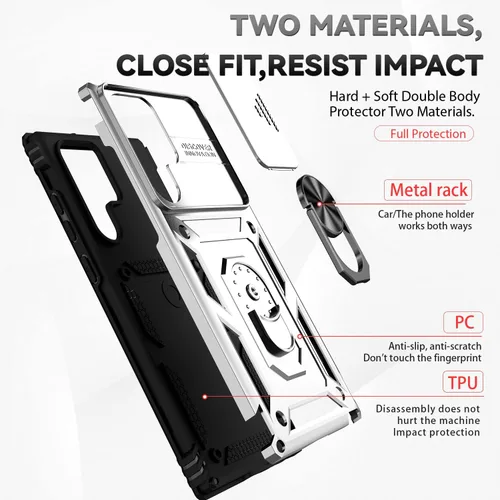 Miniatura 8 de Funda para Samsung Galaxy S22 Ultra con cubierta para lente de cámara, protector de pantalla HD, resistente a caídas de grado militar, soporte Plata