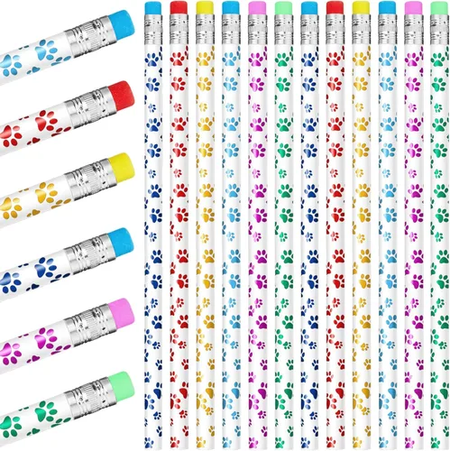 Chinco 36 lápices con estampado de patas, diseño de pata de perro, lápices novedosos de madera con borradores para niños, recuerdos de fiesta de