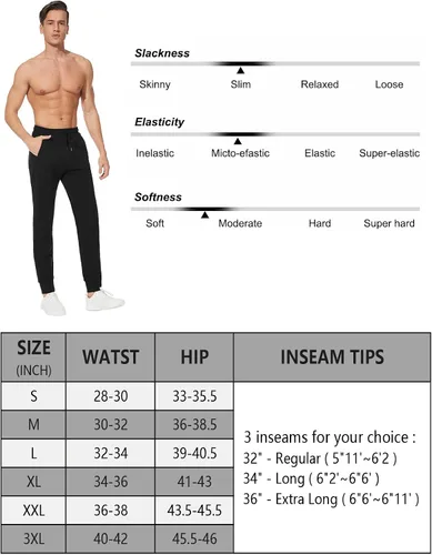 Miniatura 5 de SEVEGO Pantalones deportivos de algodón ligero con entrepierna de 32"34"36"38" para hombre con bolsillos con cremallera, pantalones deportivos