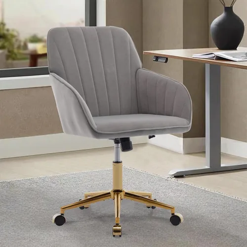 Miniatura 22 de Beige Small Office Chair, Chenille Cute Swivel Vanity Makeup Desk Chair with Wheels for Teens Women Girls, Comfy Adjustable Computer Chairs for