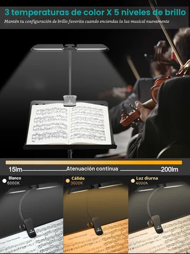 Miniatura 3 de Vekkia 64 Luces LED Recargables para Atril Musical - Lámpara de Piano Plegable con Clip, Portátil Profesional con 5 Niveles de Brillo × 3