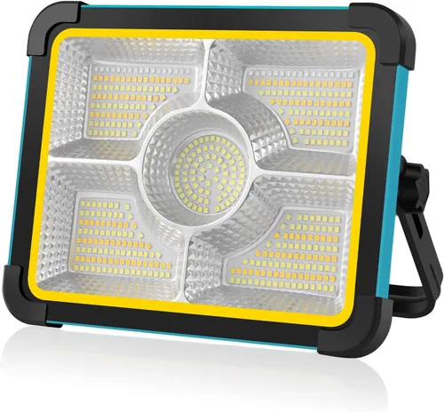 Solar Rechargeable Work Light, 480LED 12000mAh with Stepless Brightness Job Site Battery Rechargeable LED Floor Light, Waterproof Portable Solar