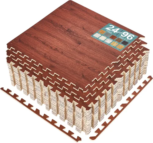 Miniatura 29 de Sorbus Losetas de suelo de madera veteada, esteras de espuma EVA entrelazadas, losetas de 3/8" de grosor para suelos de madera, esteras de ejercicio