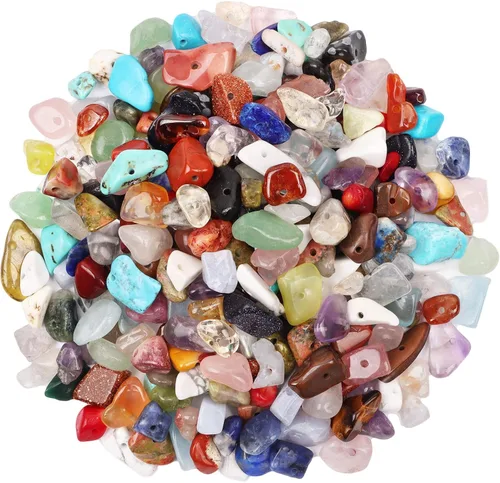 Miniatura 27 de 500 piezas Cuentas de piedra de chip natural, Alabastro 5-8 mm Piedras preciosas irregulares curativas de cristal sueltas con agujero perforado