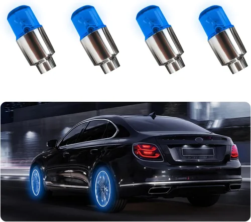 4 PCS Luces LED para Tapas de Vástago de Válvula de Neumático, Luz Fría y Sensor de Impacto, Luz Nocturna Intermitente para Decoración de