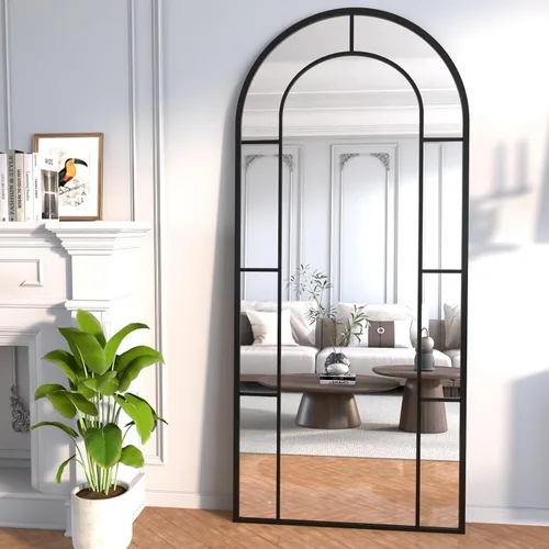 Miniatura 14 de Rowjut Espejo de pared en forma de arco de 30 x 20 pulgadas, espejo decorativo de pared y baño con marco de hierro, espejos de pared superior