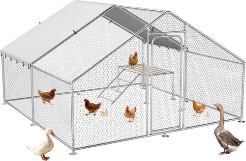 Miniatura 8 de Gallinero grande de metal con cubierta impermeable y resistente a los rayos UV, jaula de gallinas para exteriores, conejo, pato, gallinero para uso