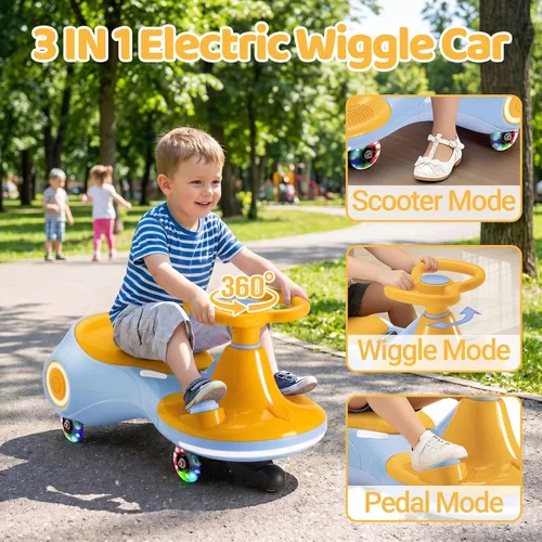 Miniatura 7 de Coche eléctrico de 12 V para niños, juguete 3 en 1 con pedal, scooter con ruedas intermitentes, vehículo oscilante de fácil montaje con batería