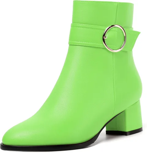 Miniatura 25 de NUMALEO Botas de tobillo de mujer con cremallera mate, puntera redonda, para fiesta, con tacón bajo grueso sólido, 5 cm