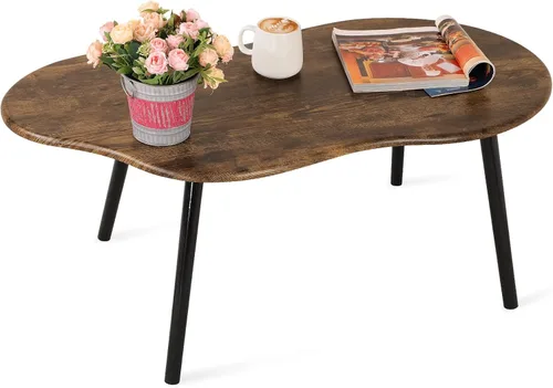 Miniatura 11 de Mesa de centro pequeña, mesa de centro de nube negra para espacios pequeños, mesa central moderna única e irregular con patas de madera, mesa