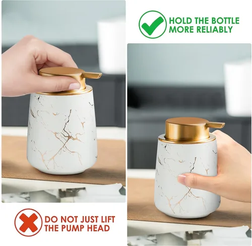 Miniatura 3 de YYW Dispensador de jabón de manos espumoso de mármol, cerámica de 13.5 onzas, dispensador de cabezal de bomba grande lindo para cocina y baño Blanco