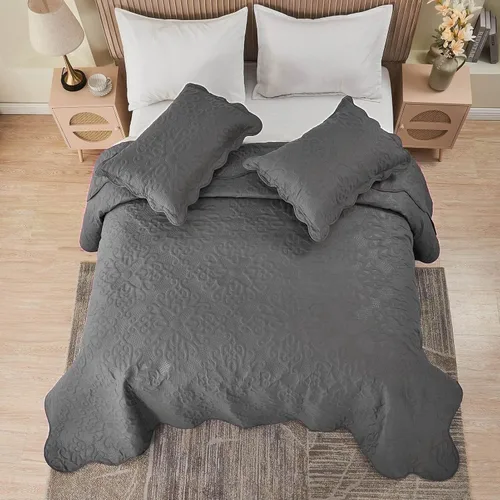 Miniatura 5 de Kingnex Juego de colcha tamaño King de 106 x 96 pulgadas, suave, ligera, acolchada, 3 piezas, 1 edredón y 2 fundas de almohada, color gris oscuro