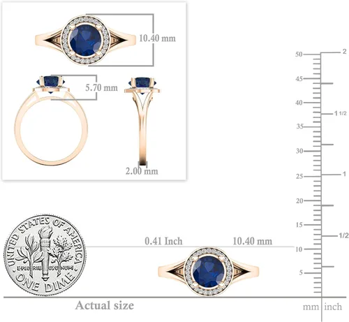 Miniatura 286 de Dazzlingrock Collection Anillo de compromiso redondo de 0.276 in con halo de diamante blanco y vástago dividido para ella en oro macizo de 14