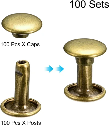 Miniatura 3 de uxcell 100 juegos de remaches de cuero, remaches de doble tapa de 0.236 x 0.315 pulgadas, remaches de metal para reparación de cuero, manualidades