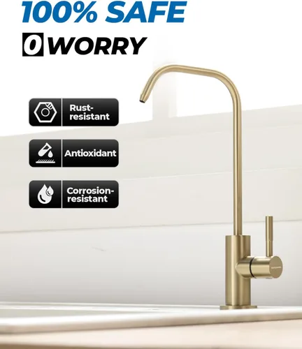 Miniatura 6 de WEWE Grifo de agua potable, grifo de filtro de agua de cocina sin plomo para ósmosis inversa o sistema de filtración de agua, grifo RO, dorado