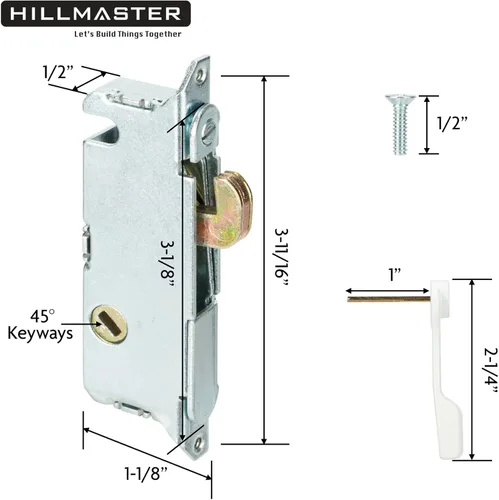 Miniatura 3 de HILLMASTER Juego de manijas para puerta corredera de patio con cerradura de muesca 45° para reemplazo, diseño reversible de estilo de muesca, sin