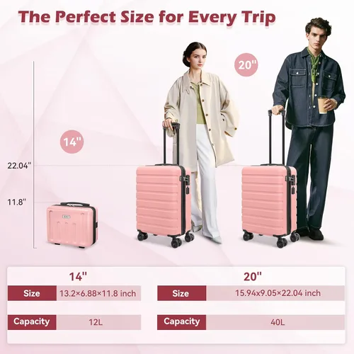 Miniatura 9 de AnyZip - Equipaje de mano de 21" con carcasa dura PC ABS, maleta ligera con USB, ruedas y candado TSA, Rosa