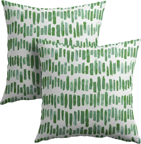 Miniatura 16 de Juego de 2 fundas de almohada de rayas negras para exteriores, 16 x 16 pulgadas, diseño geométrico de rayas abstractas, algodón y lino, cuadradas