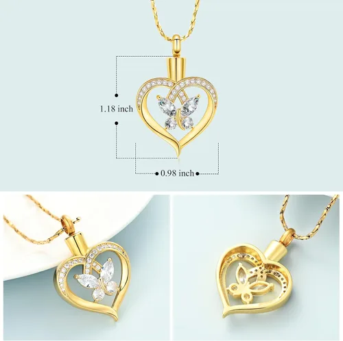 Miniatura 44 de Imrsanl Collares de urna de mariposa para mujeres y niñas, joyería de cremación con piedra natal, colgante para cenizas humanas, medallón