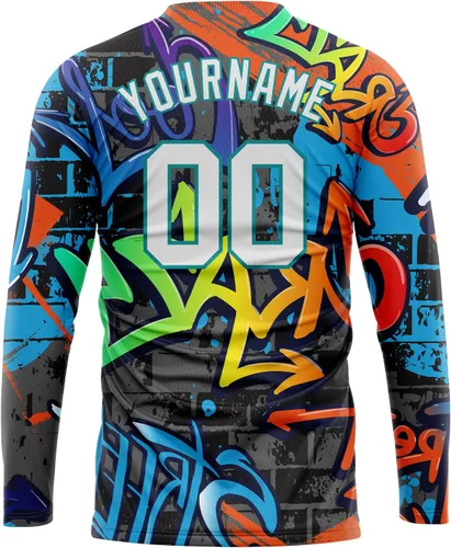 Miniatura 64 de Camisetas de manga larga para hombre, diseño de hip hop, estampado gráfico, informal, manga larga, graffiti, teñido anudado, camiseta