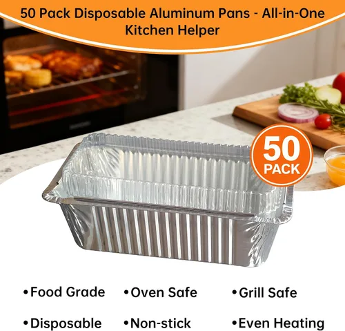 Miniatura 5 de Paquete de 50 moldes desechables de aluminio con tapas de 6.9 x 3.5 pulgadas 1Lb Mini Baking Pans, Foil Pans, Ideal for Baking Bread, Cakes