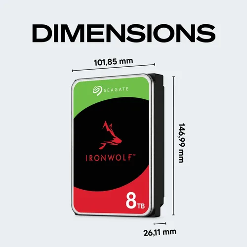 Miniatura 2 de Seagate IronWolf - Disco duro interno NAS HDD de 8 TB, SATA de 3.5 pulgadas, 6 Gb/s, 7200 RPM, caché de 256 MB para almacenamiento conectado a red